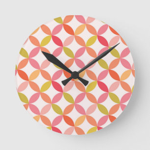 Mid century modern pink red orange Circles Round Clock
