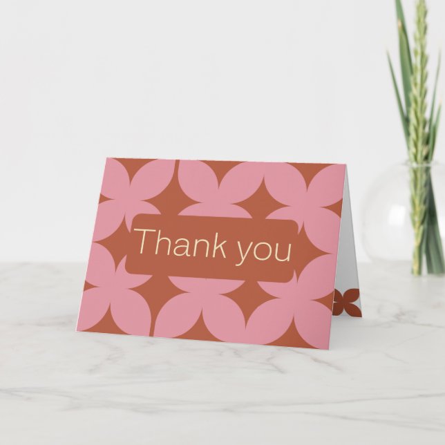 Mid Century Modern Pink & Rust Wedding Thank You Card (Front)