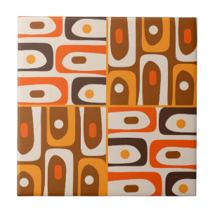 Mid Century Modern Piquet 70s Orange and Brown Ceramic Tile