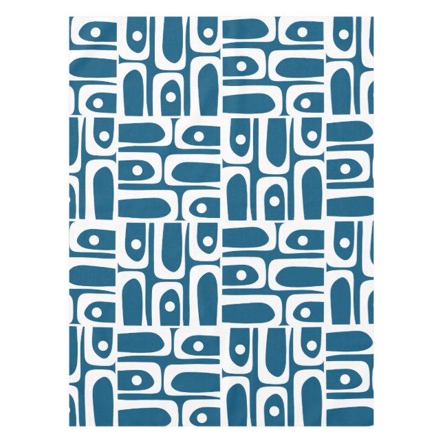 Mid Century Modern Piquet Abstract Pattern Blue Tablecloth (Front)
