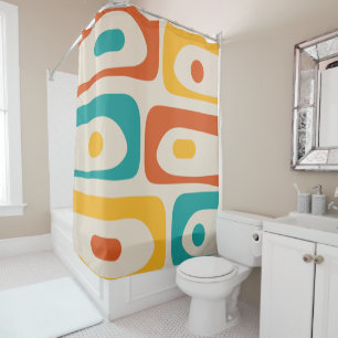 Mid Century Modern Piquet Abstract Pattern Orange  Shower Curtain