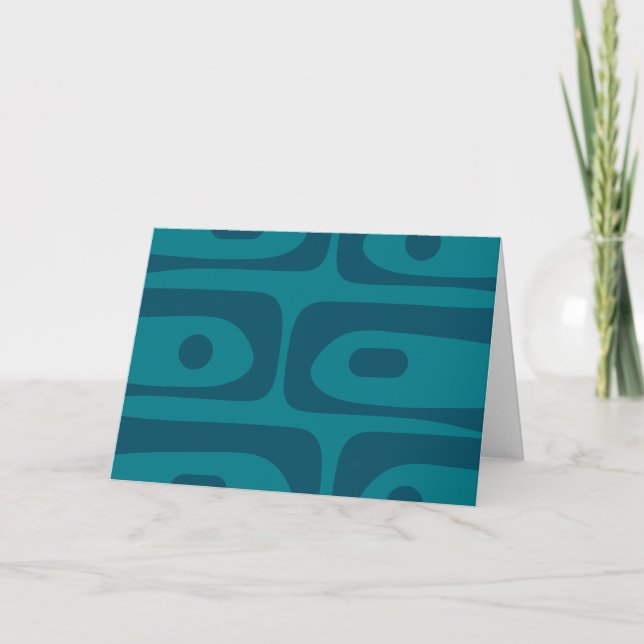 Mid Century Modern Piquet Abstract Pattern Teal Card (Front)