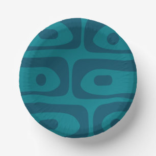 Mid Century Modern Piquet Abstract Pattern Teal Paper Plate