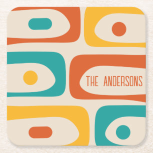 Mid Century Modern Piquet Abstract Personalised Square Paper Coaster