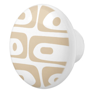 Mid-century Modern Piquet Minimalist Beige & White Ceramic Knob