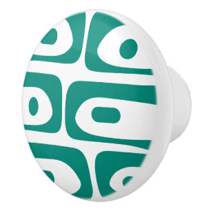 Mid-century Modern Piquet Minimalist Pattern Teal Ceramic Knob