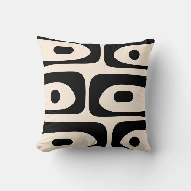 Mid Century Modern Piquet Pattern Black and Cream Cushion (Front)