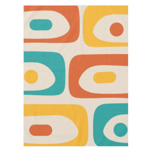 Mid-century Modern Piquet Pattern Orange Teal Tablecloth