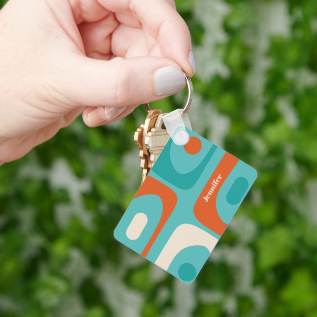 Mid-century Modern Piquet Pattern Personalised Key Ring (Hand)