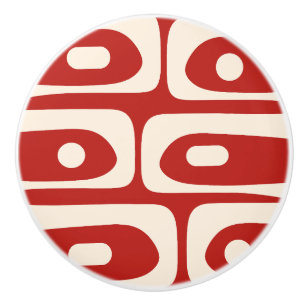 Mid-Century Modern Piquet Pattern Red & Cream Ceramic Knob