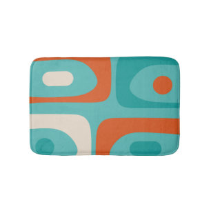 Mid-century Modern Piquet Pattern Teal Orange Bath Mat