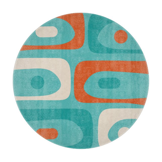 Mid-century Modern Piquet Pattern Teal Orange Cutting Board (Front)