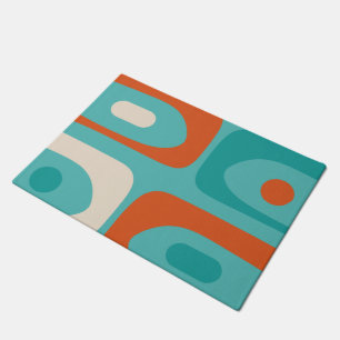 Mid-century Modern Piquet Pattern Teal Orange Doormat
