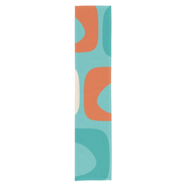 Mid-century Modern Piquet Pattern Teal Orange  Short Table Runner (Front)