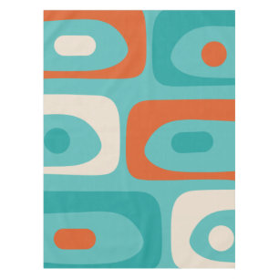Mid-century Modern Piquet Pattern Teal Orange Tablecloth