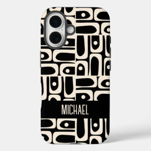 Mid Century Modern Piquet Personalised Black  iPhone 16 Case