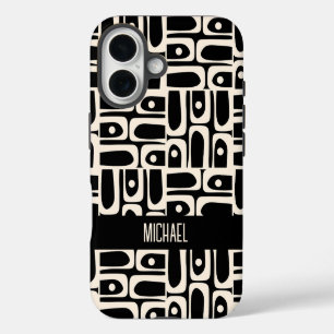 Mid Century Modern Piquet Personalised Black iPhone 16 Case