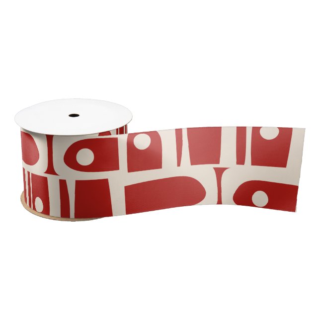 Mid-Century Modern Piquet Retro Pattern Red  Satin Ribbon (Spool)
