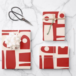 Mid-Century Modern Piquet Retro Pattern Red  Wrapping Paper Sheet