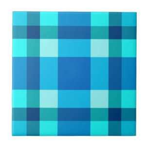 Mid-Century Modern Plaid, Cobalt Blue & Turquoise Ceramic Tile