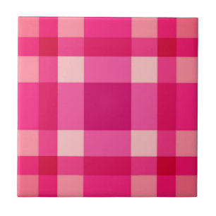 Mid-Century Modern Plaid, Fuchsia Pink and Wine Ceramic Tile