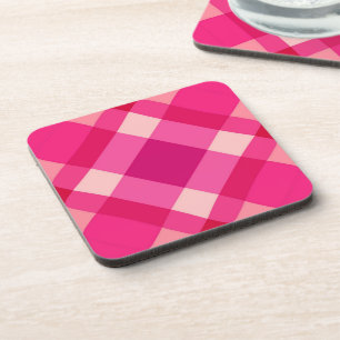 Mid-Century Modern Plaid, Fuchsia Pink and Wine Coaster