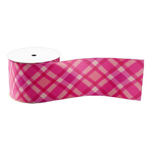 Mid-Century Modern Plaid, Fuchsia Pink and Wine Grosgrain Ribbon