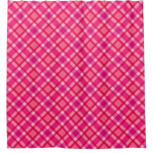 Mid-Century Modern Plaid, Fuchsia Pink & Coral Red Shower Curtain