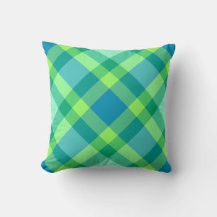 Mid-Century Modern Plaid - Jade green and Blue Cushion