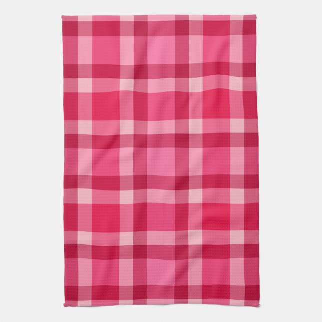 Mid-Century Modern Plaid - Pink and Wine Tea Towel (Vertical)