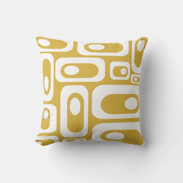Mid Century Modern Pod Pattern Mustard and White Cushion (Front)