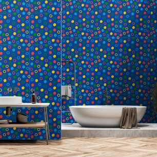 Mid century modern polka dot blue peel and stick wallpaper