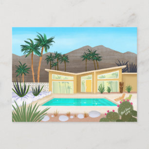Mid Century Modern Pool House Blank Postcard