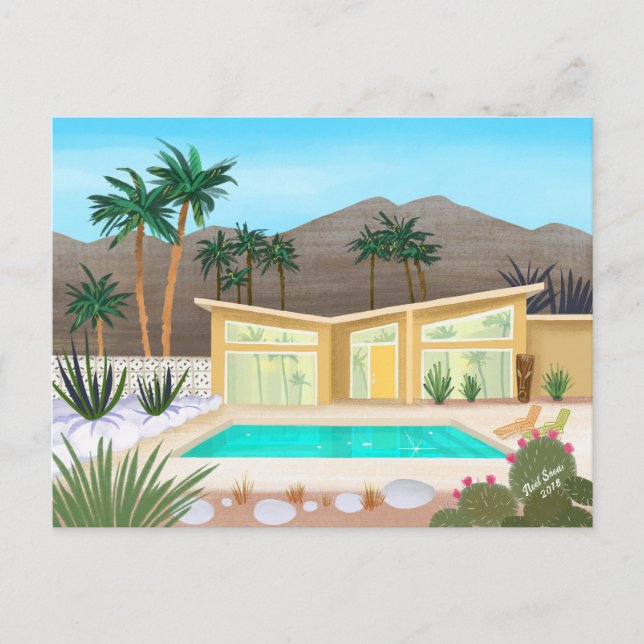 Mid Century Modern Pool House Blank Postcard (Front)