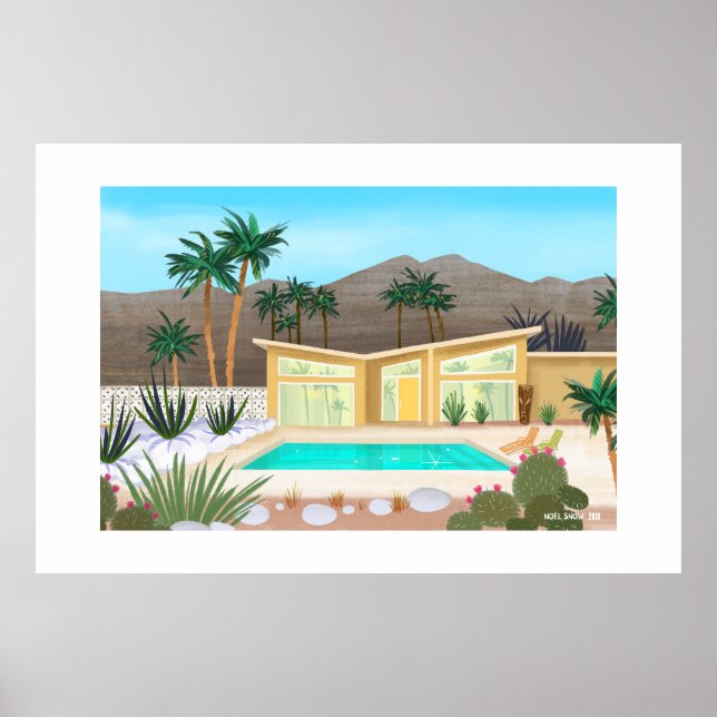 Mid Century Modern Pool House Extra Large Print (Front)