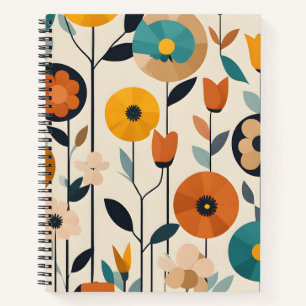 Mid-Century Modern Pop Art Colorful Flowers Notebook