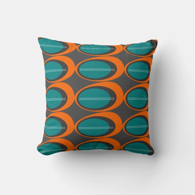 Mid Century Modern Print - Orange and Teal Cushion (Front)
