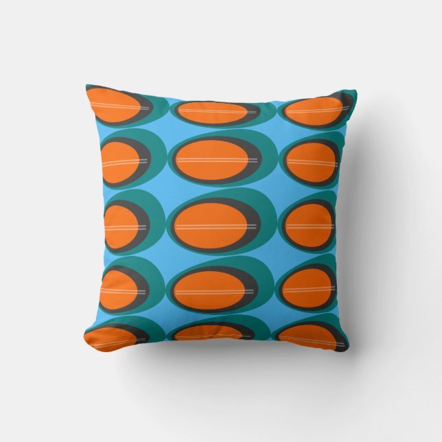 Mid Century Modern Print - Orange and Teal Cushion (Front)