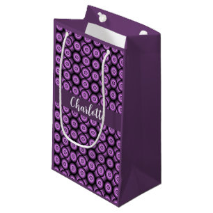 Mid century modern purple circle name monogram small gift bag