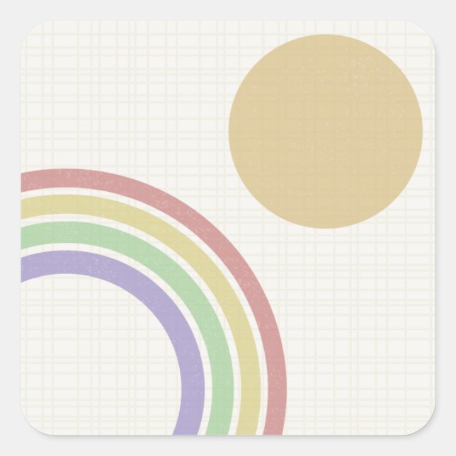 Mid Century Modern Rainbow Sun Square Sticker (Front)