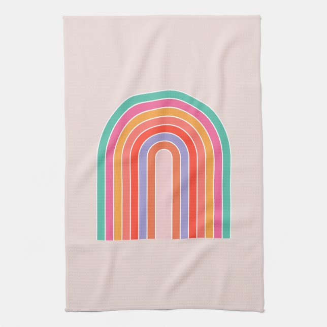 Mid Century Modern Rainbow Tea Towel (Vertical)