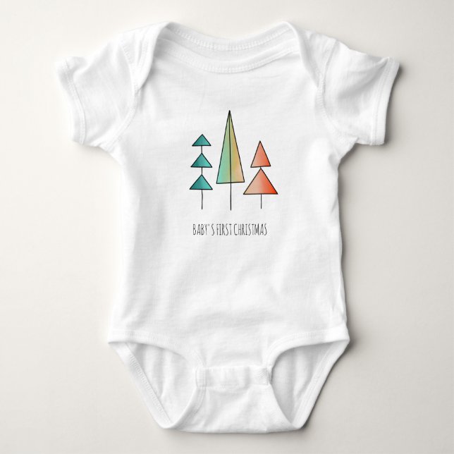 mid century modern rainbow trees blush teal simple baby bodysuit (Front)