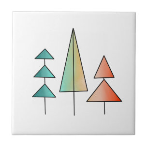 mid century modern rainbow trees blush teal simple ceramic tile
