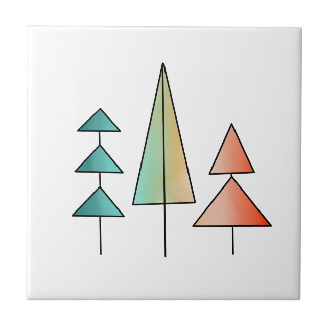 mid century modern rainbow trees blush teal simple ceramic tile (Front)