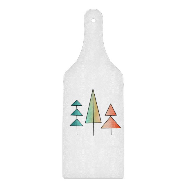 mid century modern rainbow trees blush teal simple cutting board (Front)