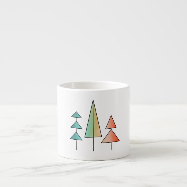mid century modern rainbow trees blush teal simple espresso cup (Front)