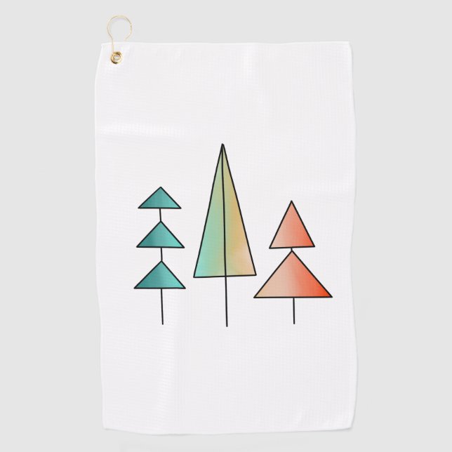 mid century modern rainbow trees blush teal simple golf towel (Front)
