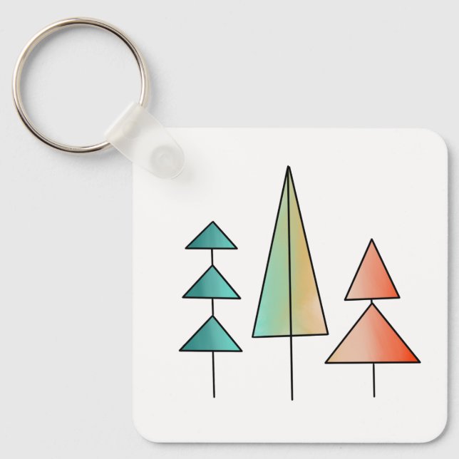 mid century modern rainbow trees blush teal simple key ring (Front)