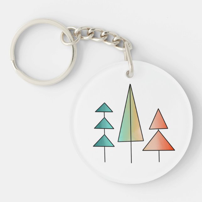 mid century modern rainbow trees blush teal simple key ring (Front)
