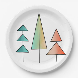 mid century modern rainbow trees blush teal simple paper plate